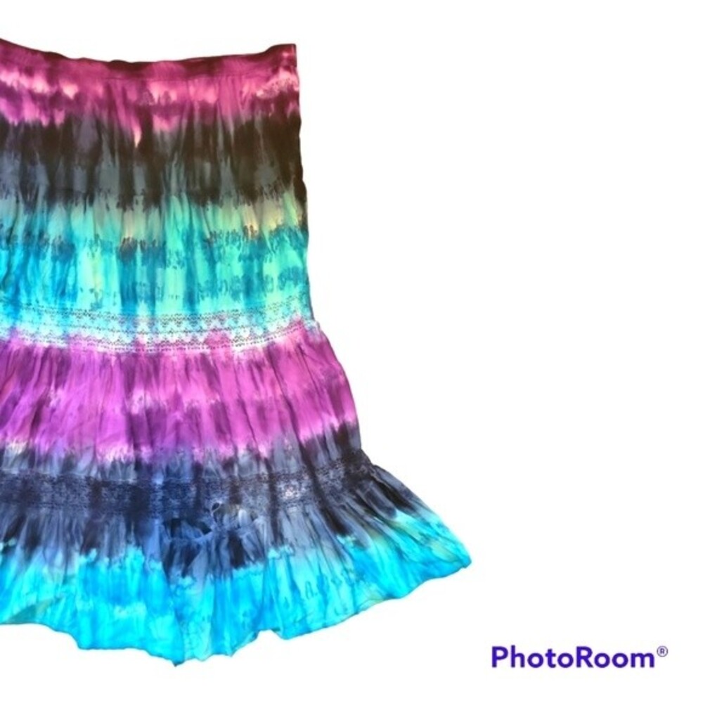 METRO WEAR STRIPED TIEDYE BOHO SKIRT - S